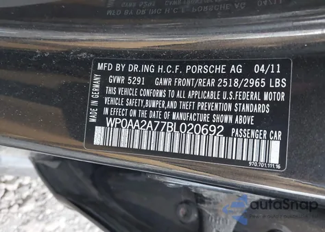 2011 Porsche Panamera 4 из США, поврежденный, VIN WP0AA2A77BL020692